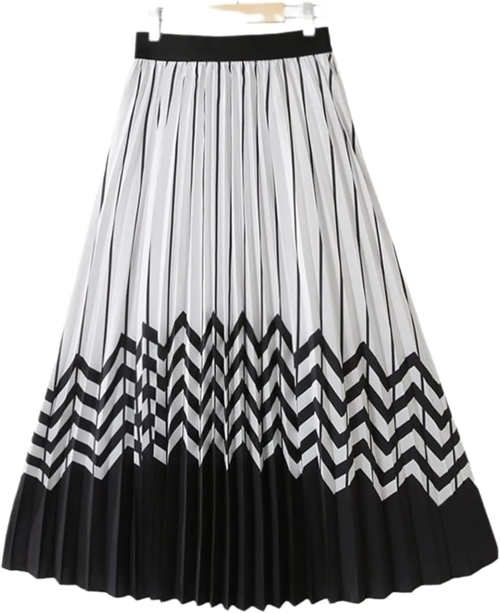 Spring Summer Women's High Waist Midi Skirt Black Striped Aesthetic A-Line Pleated Casual Wear