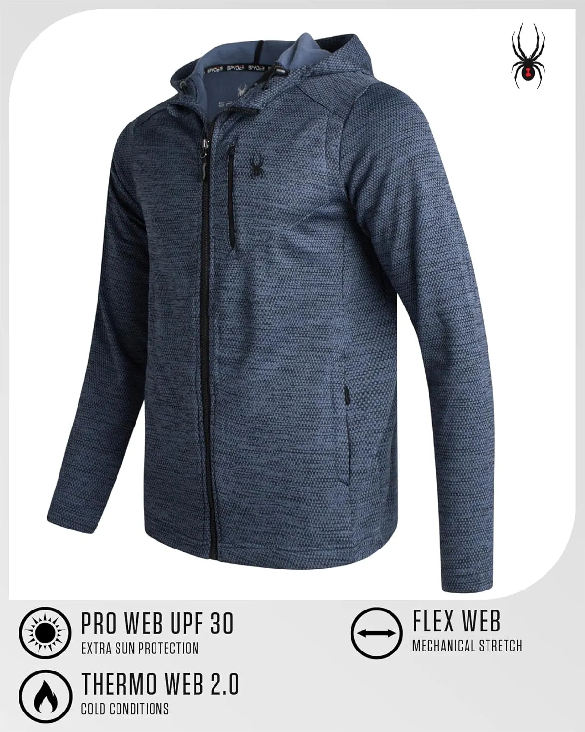 Spyder Men's Active Fleece Hoodie - Performance Mesh Fleece Full Zip Up Sweatshirt with Secure Zip Pockets (Sizes: S-XXL)