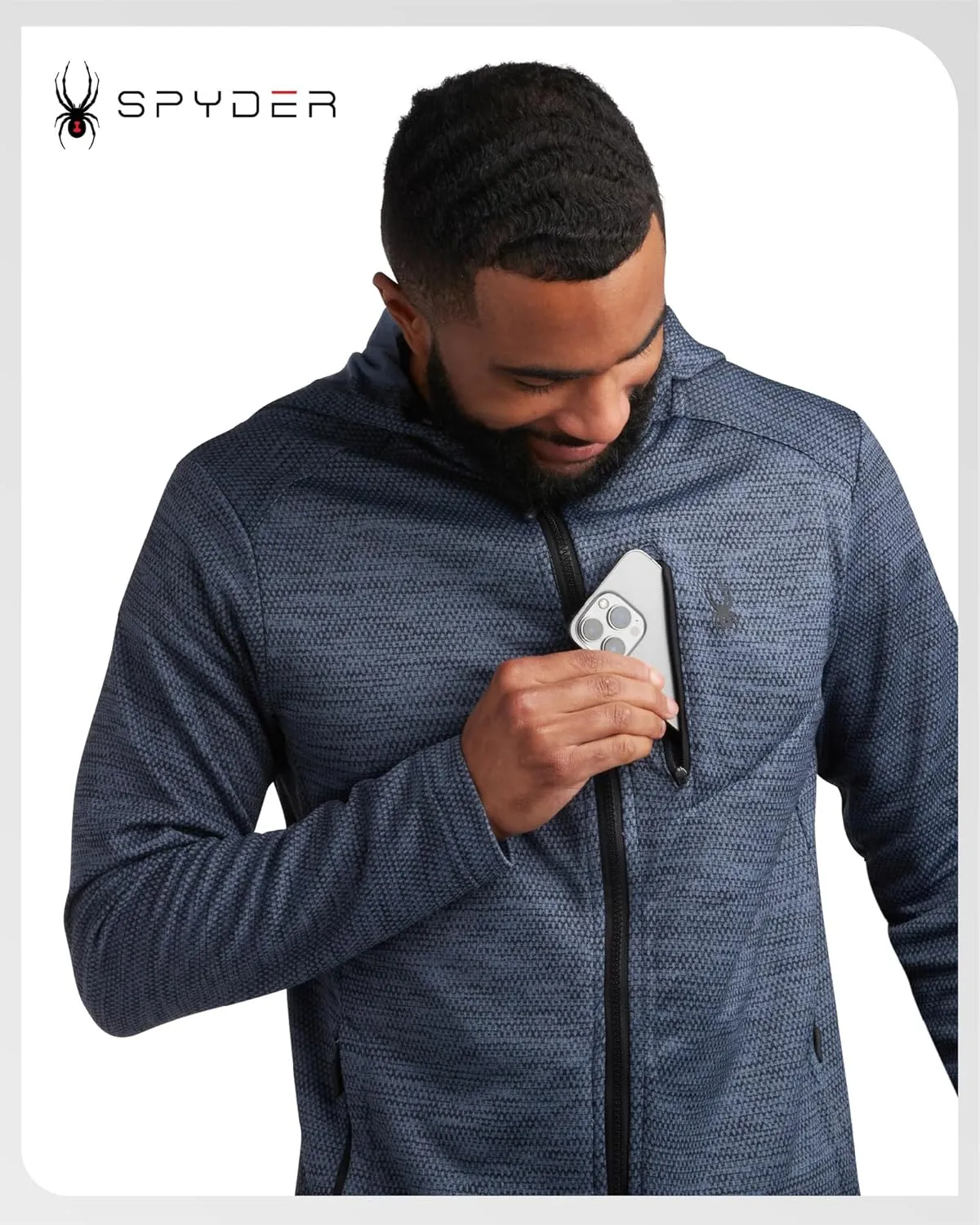 Spyder Men's Active Fleece Hoodie - Performance Mesh Fleece Full Zip Up Sweatshirt with Secure Zip Pockets (Sizes: S-XXL)
