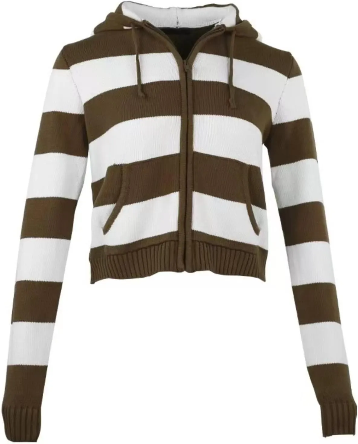 Striped Cropped Zip Up Hoodie Y2k Knit Sweater Cardigan Women Teen Knit Jackets Preppy Grunge Emo Streetwear