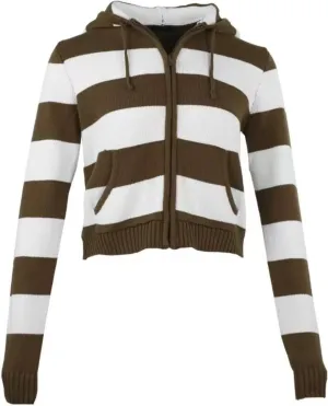 Striped Cropped Zip Up Hoodie Y2k Knit Sweater Cardigan Women Teen Knit Jackets Preppy Grunge Emo Streetwear