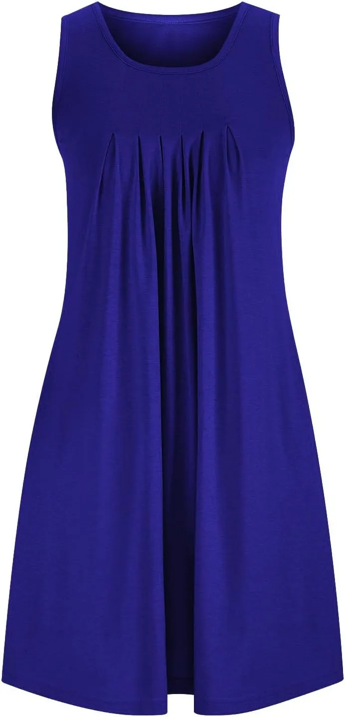 Summer Dresses for Women 2025 Loose Beach Vacation Casual Crew Neck Sleeveless Sundresses with Pockets Tank Dress