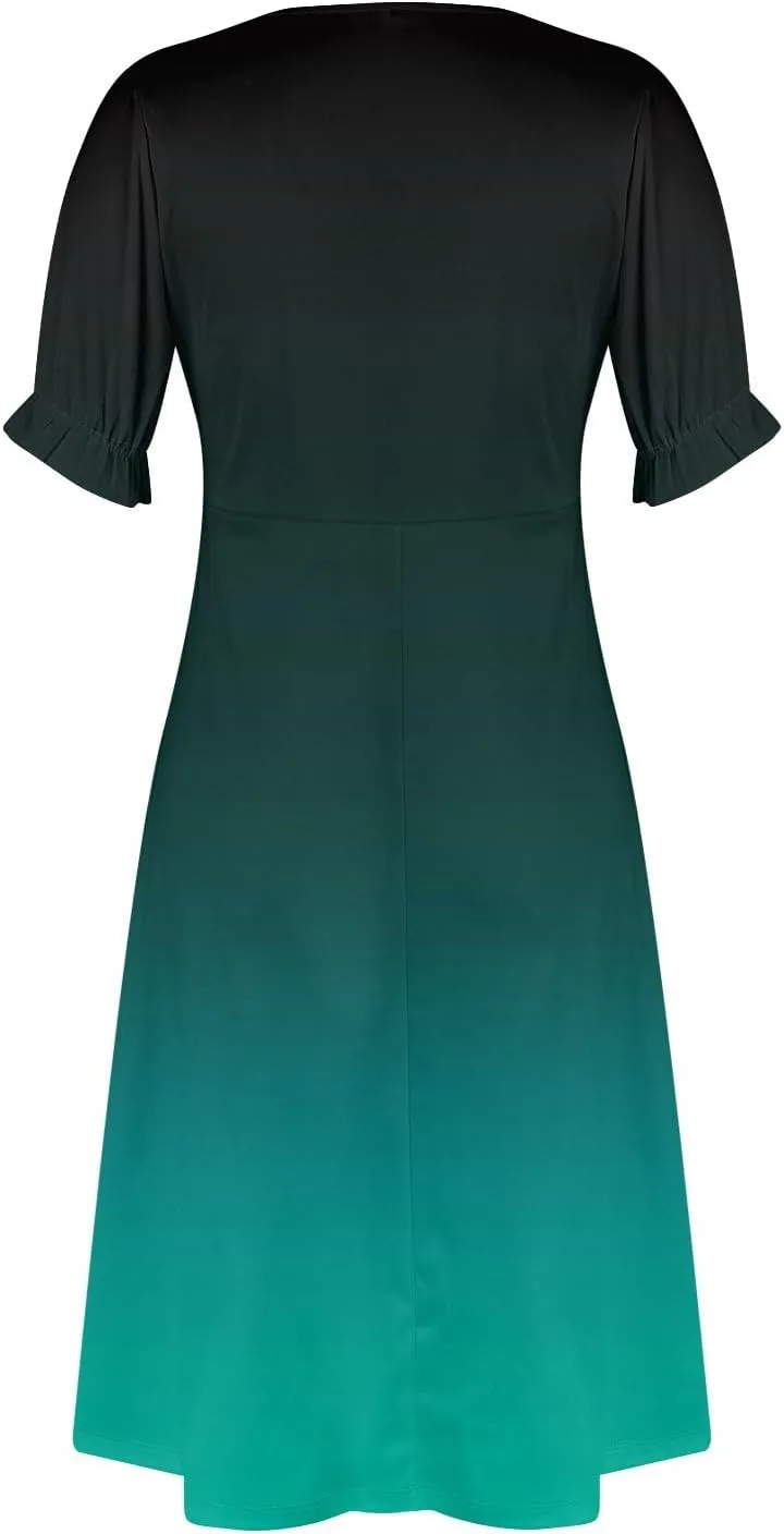 Summer Dresses for Women 2025 Trendy Boho Dress Elegant Beach V Neck Short Sleeve Irregular Hem Midi Sundresses