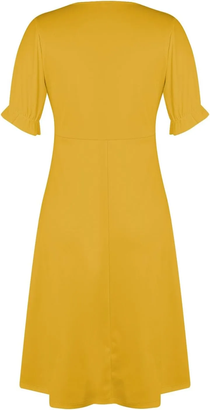 Summer Dresses for Women 2025 Trendy Boho Dress Elegant Beach V Neck Short Sleeve Irregular Hem Midi Sundresses