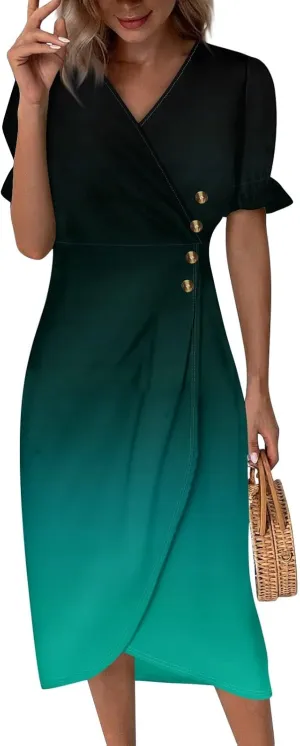 Summer Dresses for Women 2025 Trendy Boho Dress Elegant Beach V Neck Short Sleeve Irregular Hem Midi Sundresses