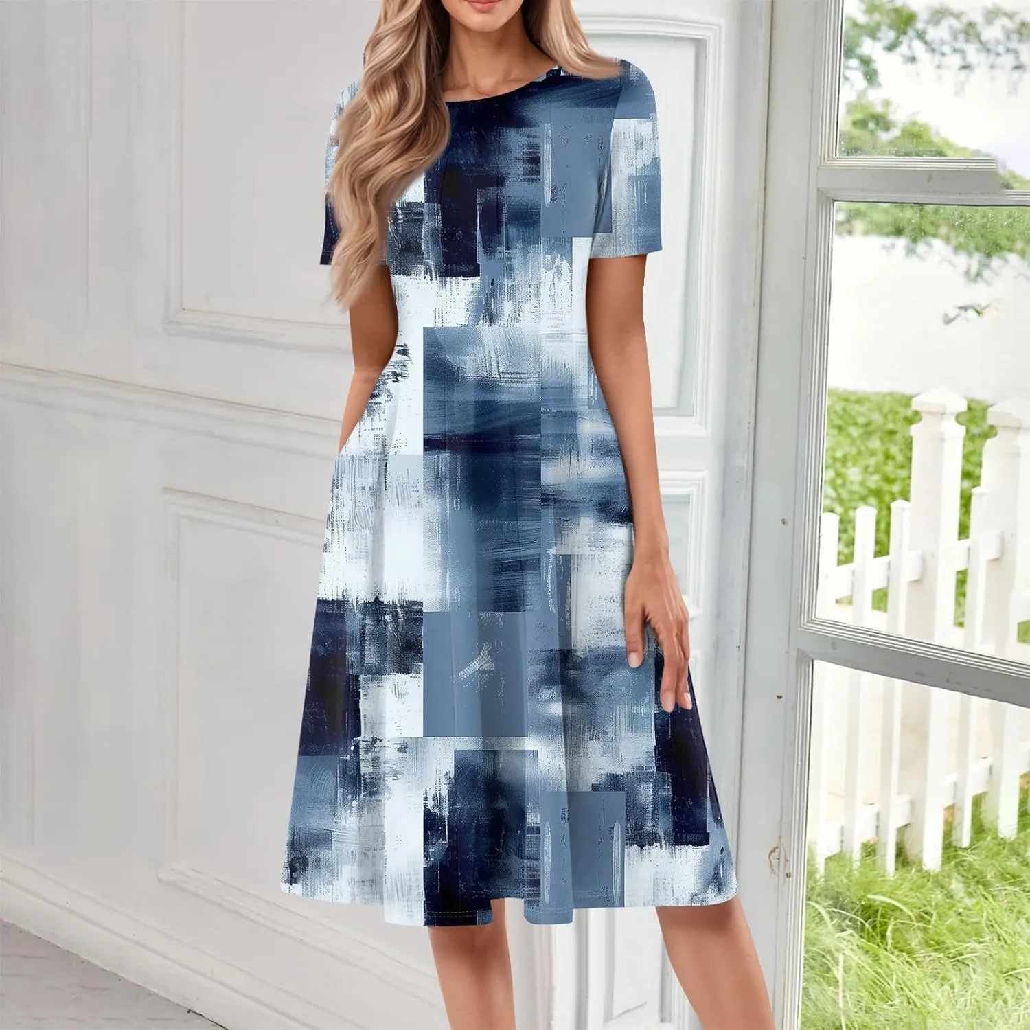 Summer Dresses Women Midi Dresses for Women Summer Short Sleeve Dresses Women Casual Spring Loose Fit Cute