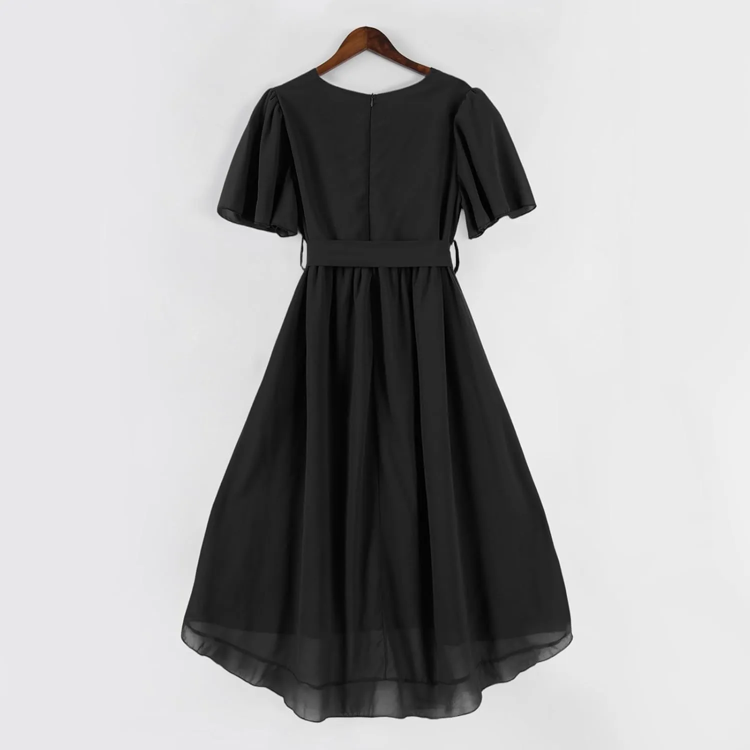 Summer Floral Dresses for Women 2025 Midi Wedding Guest Dress Chiffon Dresses V Neck Short Sleeve Tie Waist Ruffled Hem