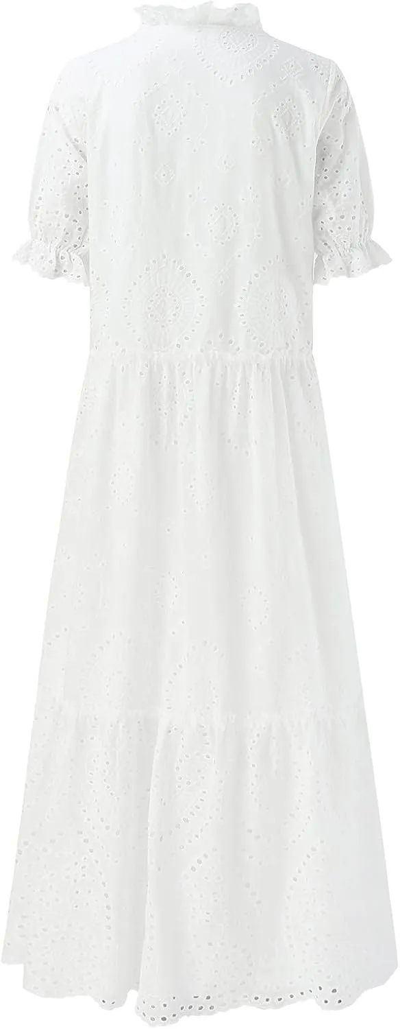 Summer Maxi Dresses for Women 2025 Elegant Flowy Tiered Ruffle Dress Casual Loose Swing Beach Vacation Clothes
