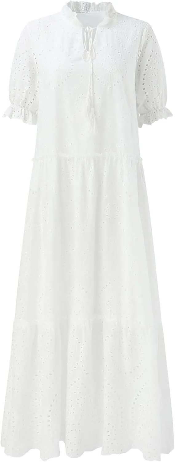 Summer Maxi Dresses for Women 2025 Elegant Flowy Tiered Ruffle Dress Casual Loose Swing Beach Vacation Clothes