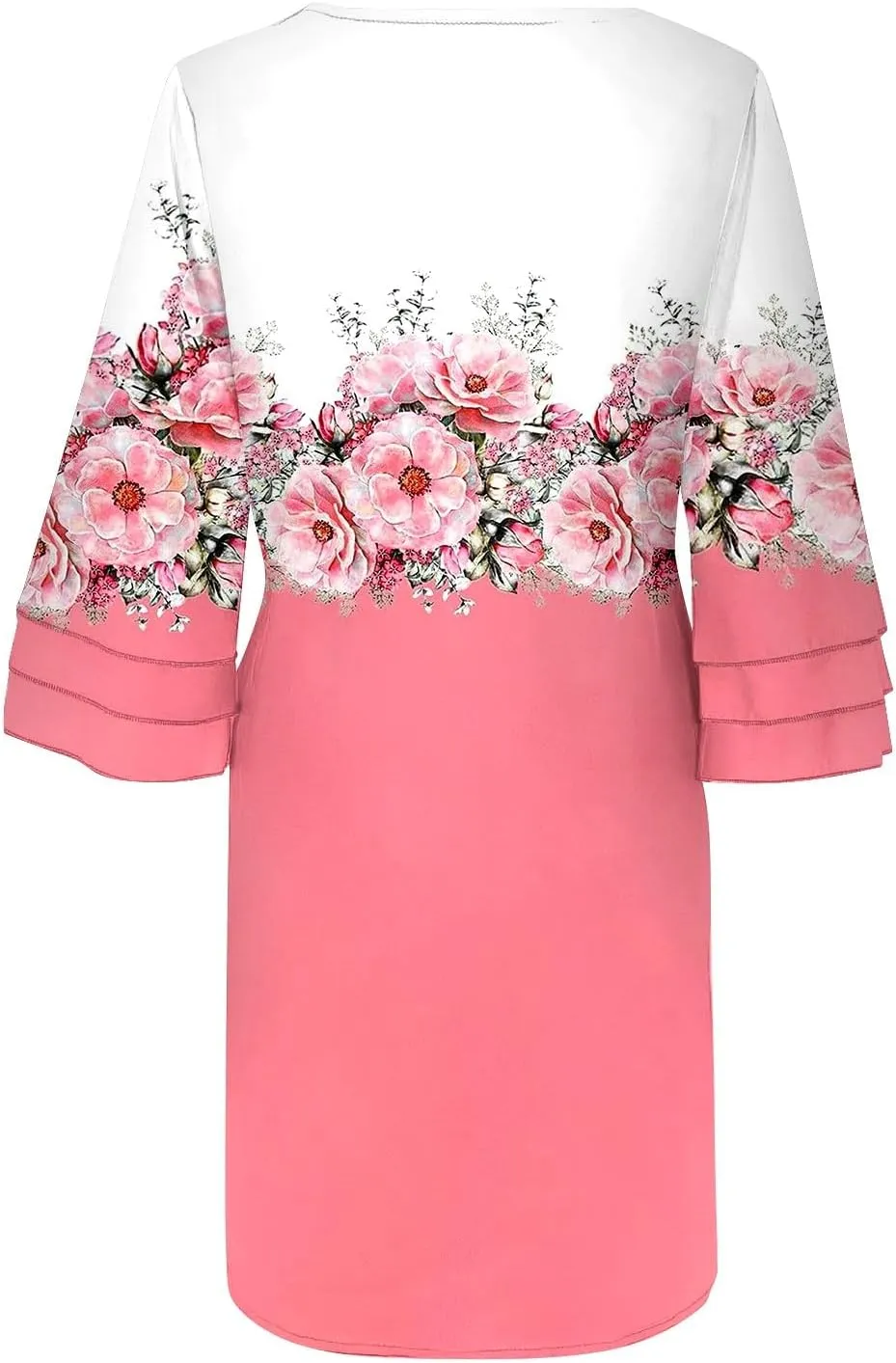 Summer Spring Womens V Neck Cute Shift Dress with Pockets Bell Sleeve Ruffle Hem Loose Swing Summer Tunic Mini Dress