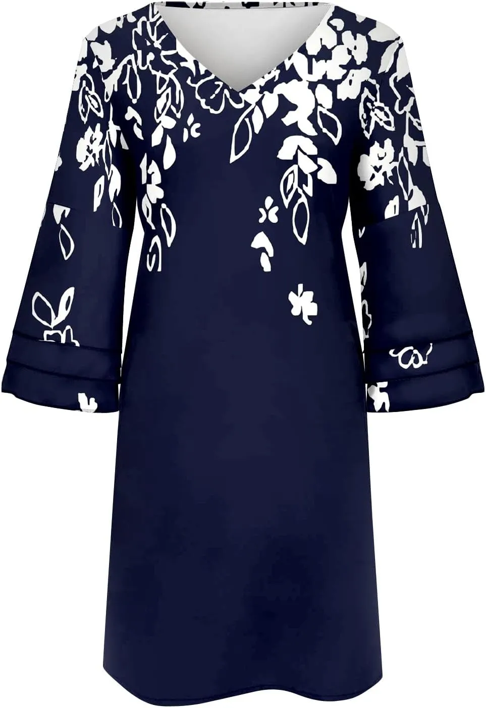 Summer Spring Womens V Neck Cute Shift Dress with Pockets Bell Sleeve Ruffle Hem Loose Swing Summer Tunic Mini Dress