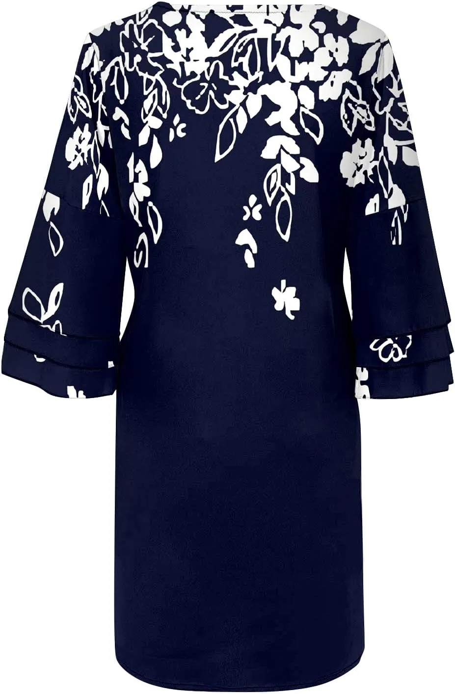 Summer Spring Womens V Neck Cute Shift Dress with Pockets Bell Sleeve Ruffle Hem Loose Swing Summer Tunic Mini Dress