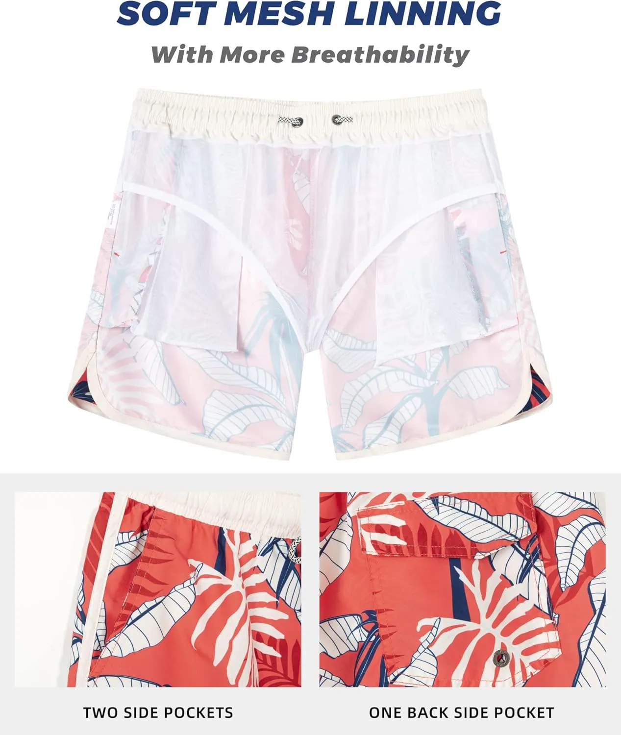 SURF CUZ Mens Swim Trunks 5" Swim Shorts Vintage Bathing Suits with Mesh Lining 80s 90s Retro Swimwear Board Shorts