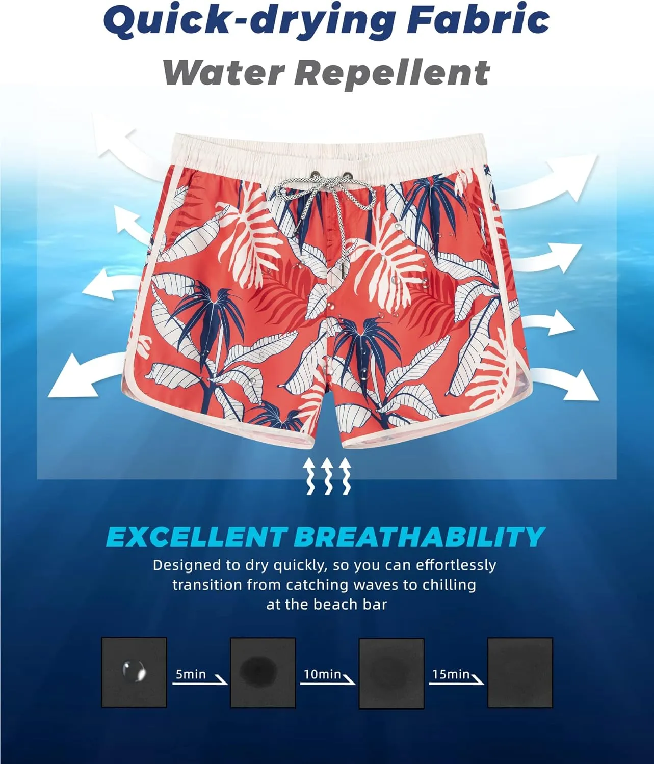 SURF CUZ Mens Swim Trunks 5" Swim Shorts Vintage Bathing Suits with Mesh Lining 80s 90s Retro Swimwear Board Shorts