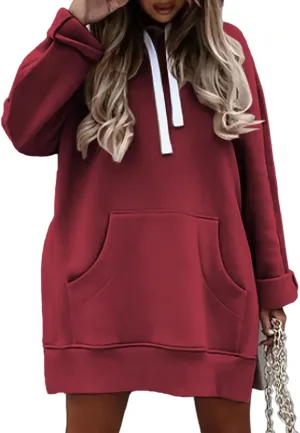 Syellowafter Women Oversized Hoodie Dress Pullover Winter Kangaroo Pocket Sweatshirt Fall Tops Casual Loungewear