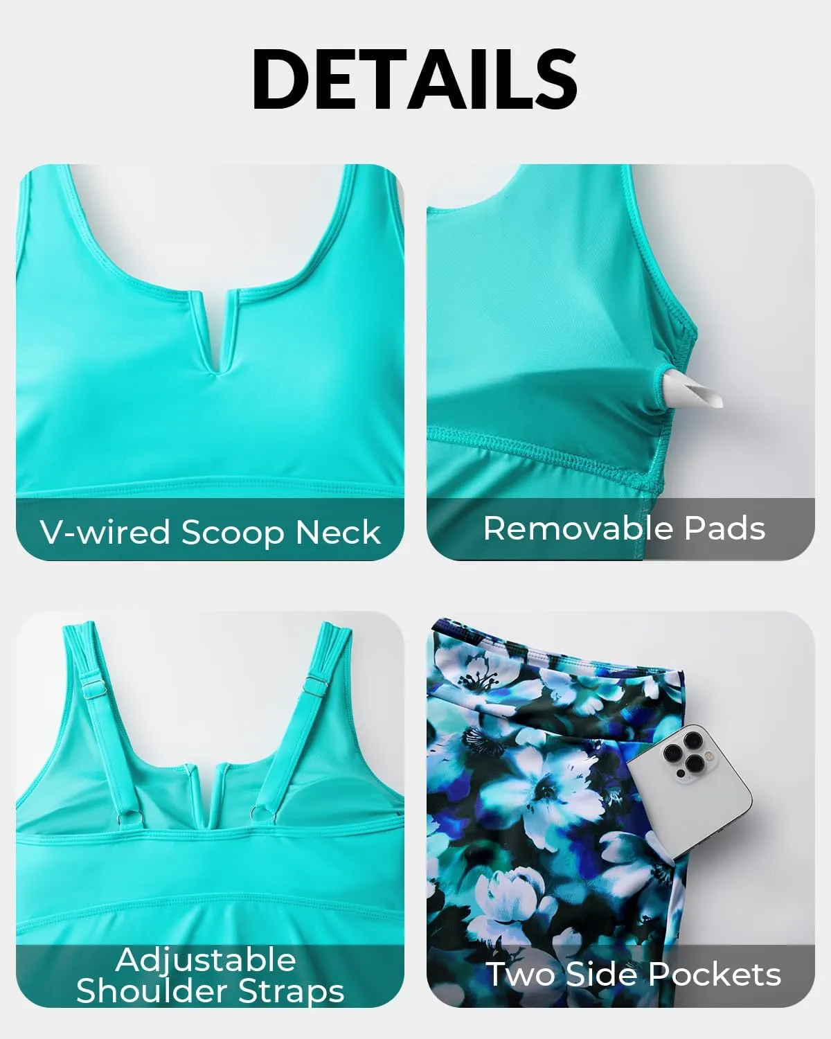 Tankini Two Piece with Shorts - Womens Tummy Control Swimsuit with Pockets Bathing Suit with V-Wire Boy Shorts Swimwear 2025