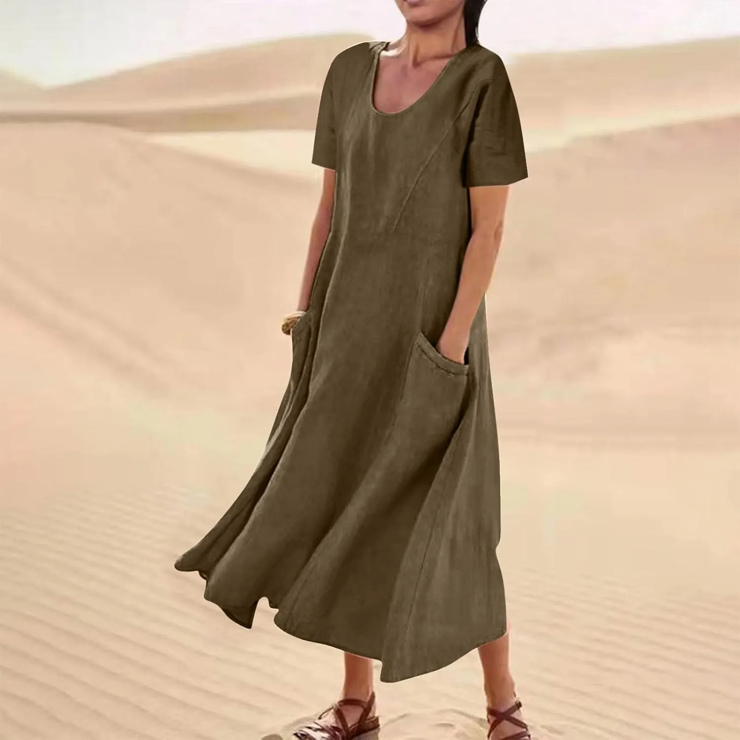TARIENDY Maxi Dresses for Women 2025 Summer Casual Sundress Loose Comfy Short Sleeve Dress Lounge Beach Dress with Pockets