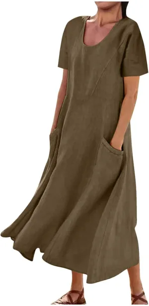 TARIENDY Maxi Dresses for Women 2025 Summer Casual Sundress Loose Comfy Short Sleeve Dress Lounge Beach Dress with Pockets