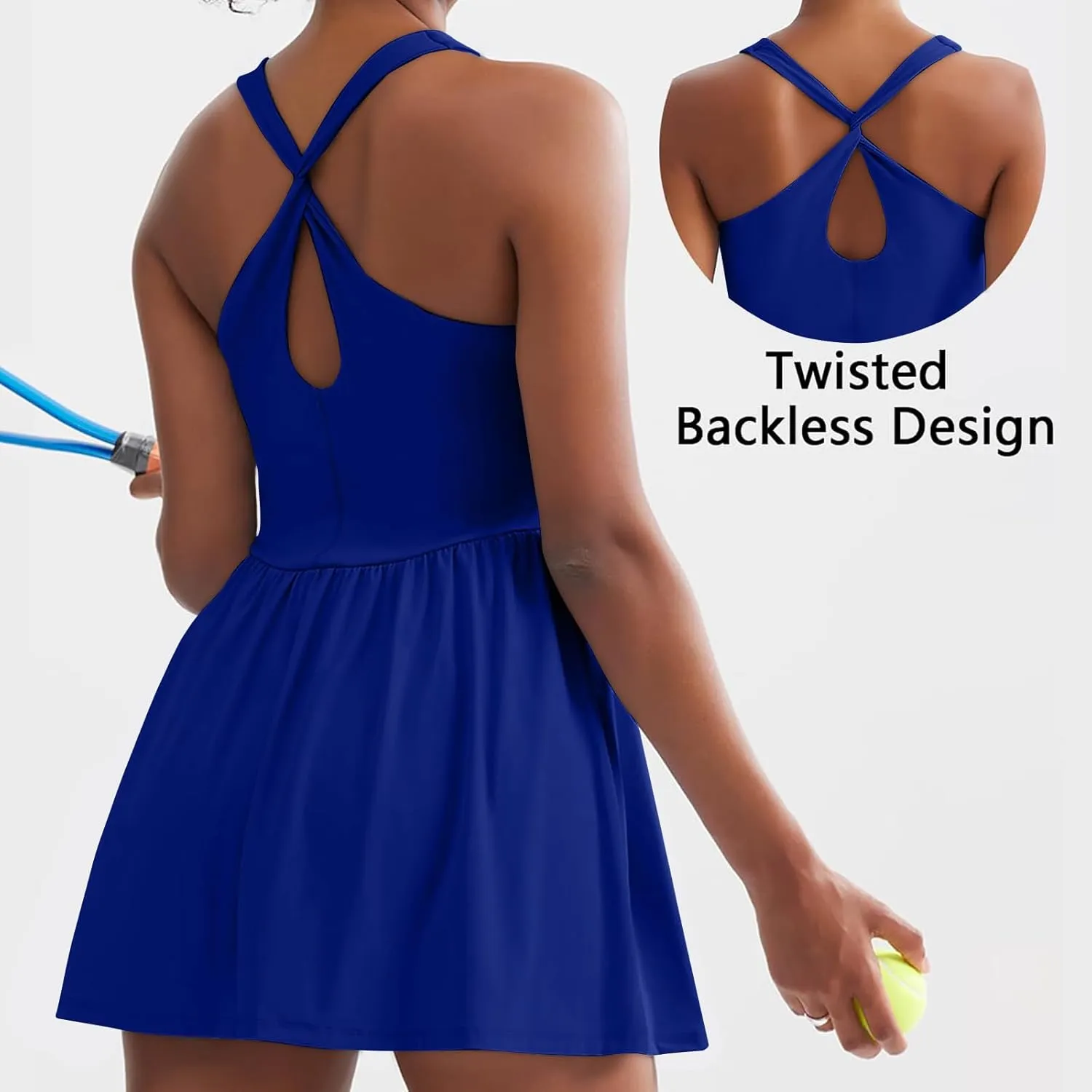 Tennis Dress for Women with Built in Shorts Cross Back Sleeveless Romper Pleated Golf Athletic Workout Dresses