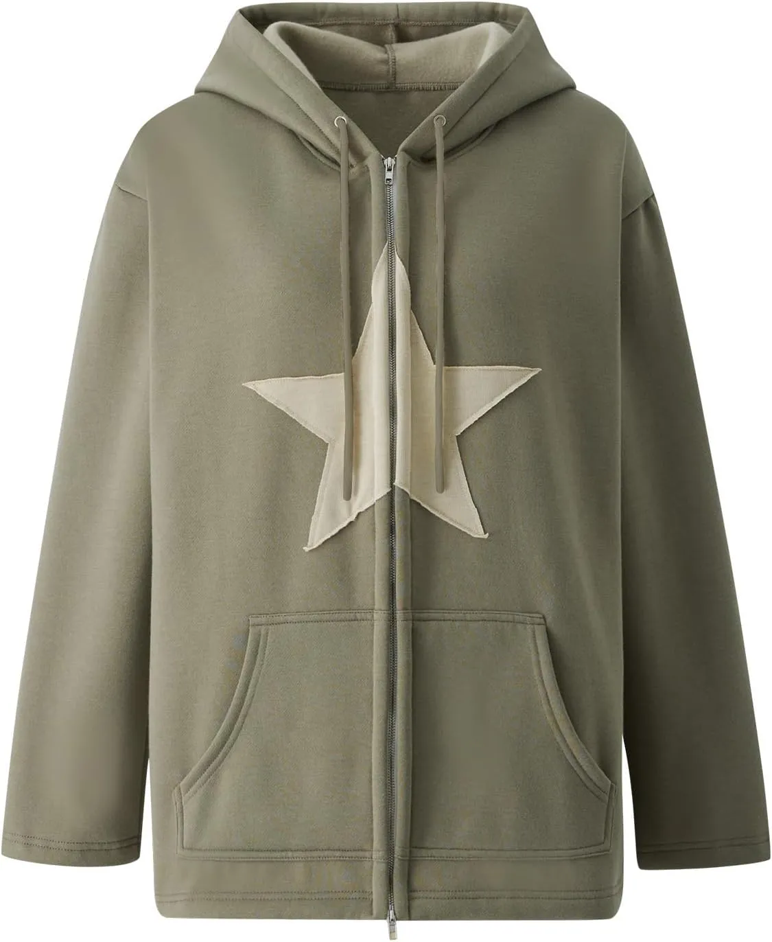 TIAFORD Women's Y2k Star Graphic Zip Up Hoodies Casual Oversize Long Sleeve Aesthetic Streetwear Jackets with Pocket