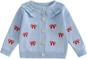 Toddler Baby Girl Cardigan Long Sleeve Floral Button Knit Sweater Coats Top Cute Fall Winter Knitwear Jacket Warm Clothes