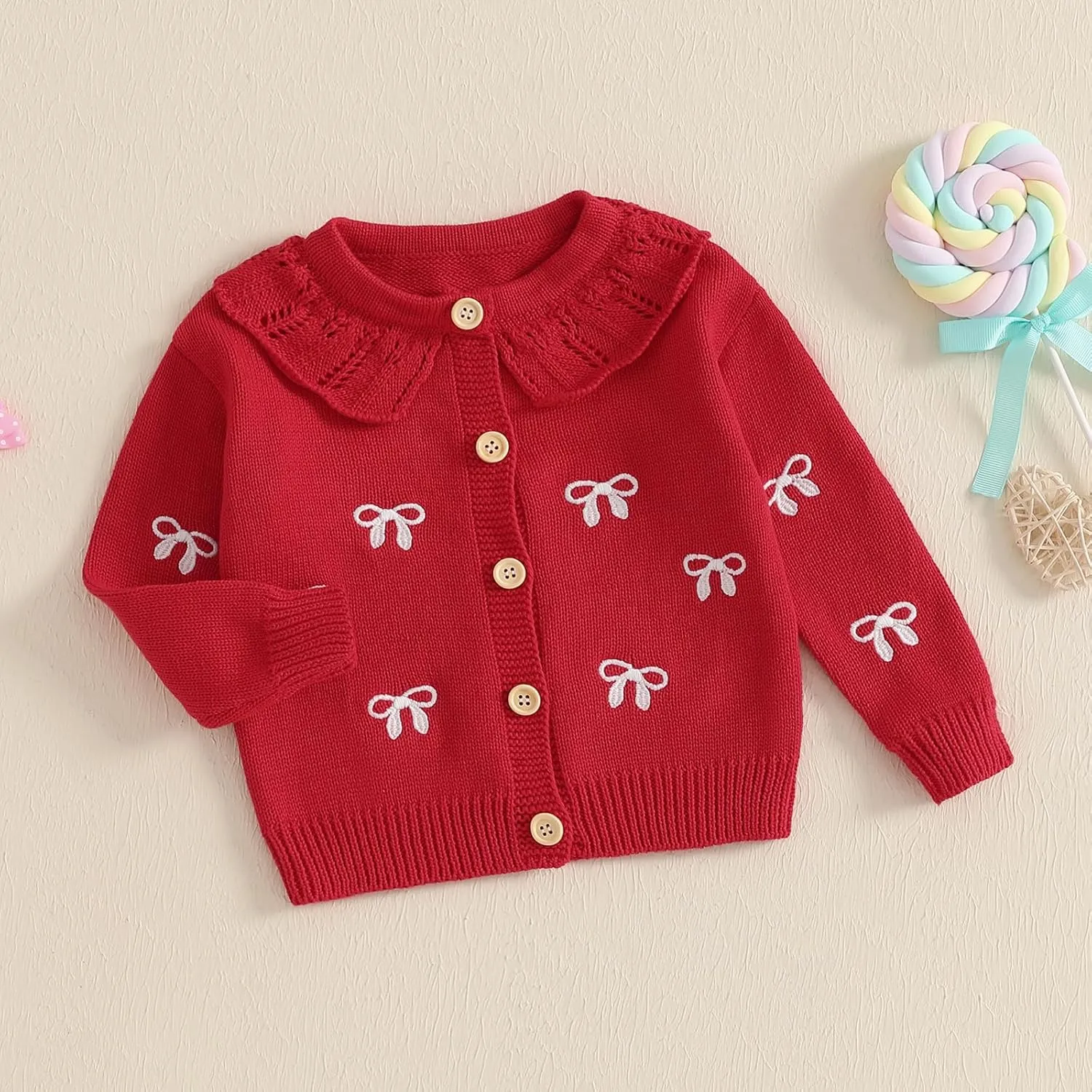 Toddler Baby Girl Cardigan Long Sleeve Floral Button Knit Sweater Coats Top Cute Fall Winter Knitwear Jacket Warm Clothes