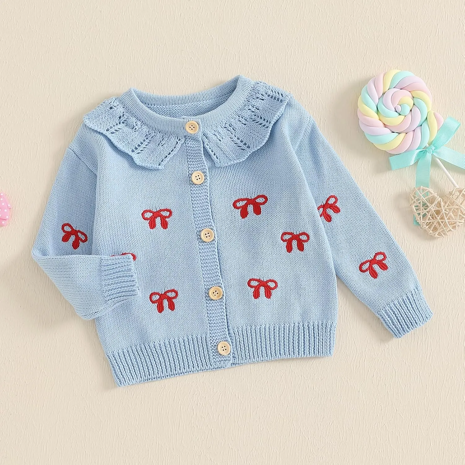 Toddler Baby Girl Cardigan Long Sleeve Floral Button Knit Sweater Coats Top Cute Fall Winter Knitwear Jacket Warm Clothes