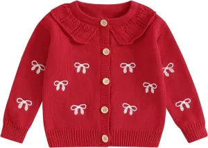 Toddler Baby Girl Cardigan Long Sleeve Floral Button Knit Sweater Coats Top Cute Fall Winter Knitwear Jacket Warm Clothes