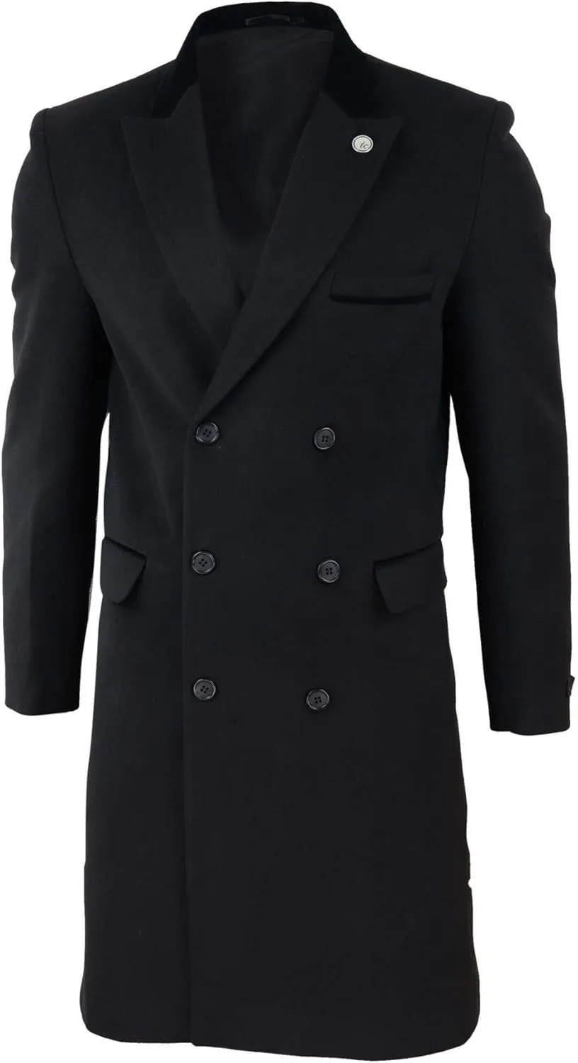 TruClothing Mens 3/4 Long Double Breasted Overcoat Jacket Wool Coat