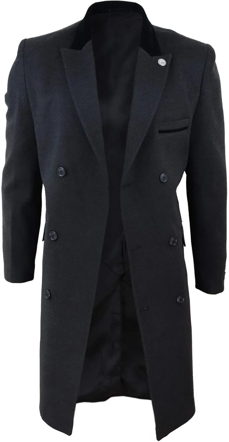TruClothing Mens 3/4 Long Double Breasted Overcoat Jacket Wool Coat