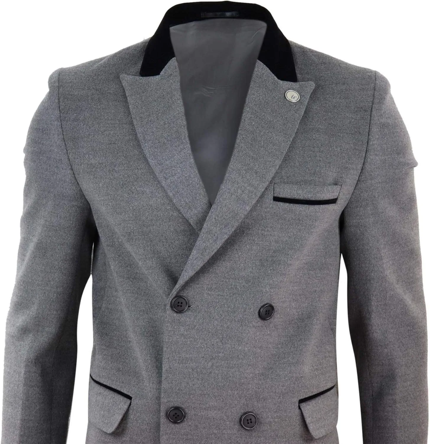 TruClothing Mens 3/4 Long Double Breasted Overcoat Jacket Wool Coat