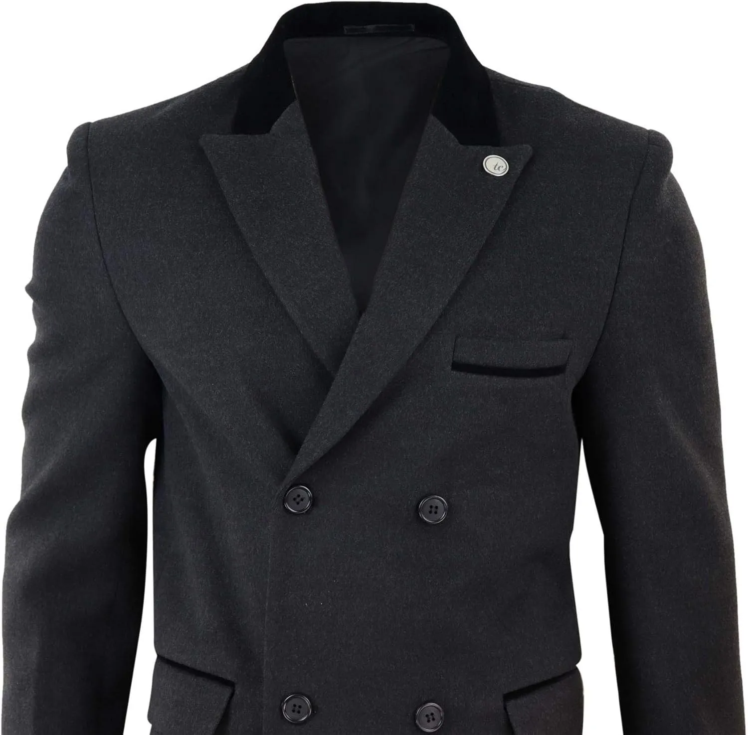 TruClothing Mens 3/4 Long Double Breasted Overcoat Jacket Wool Coat