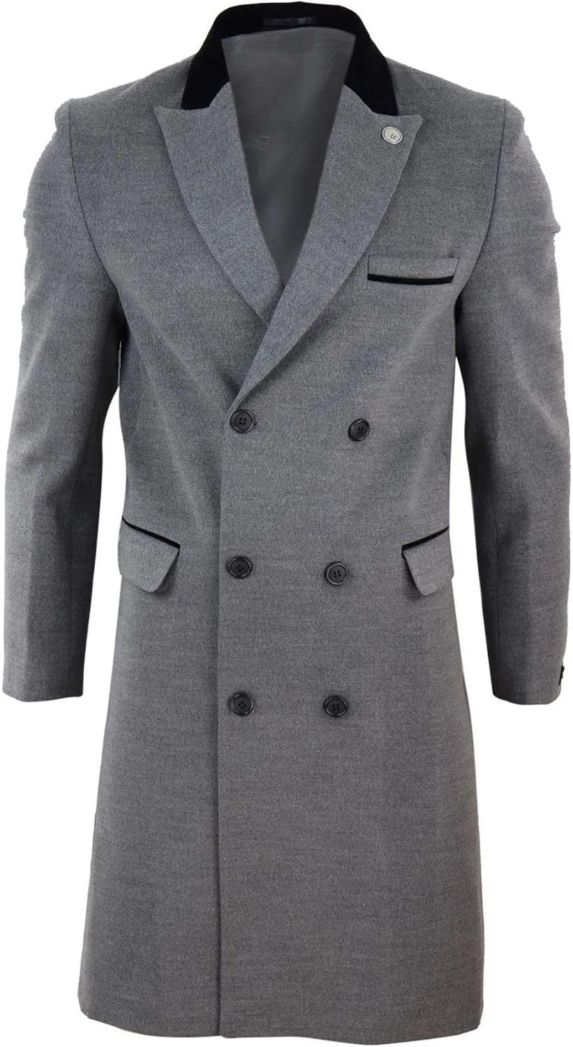 TruClothing Mens 3/4 Long Double Breasted Overcoat Jacket Wool Coat