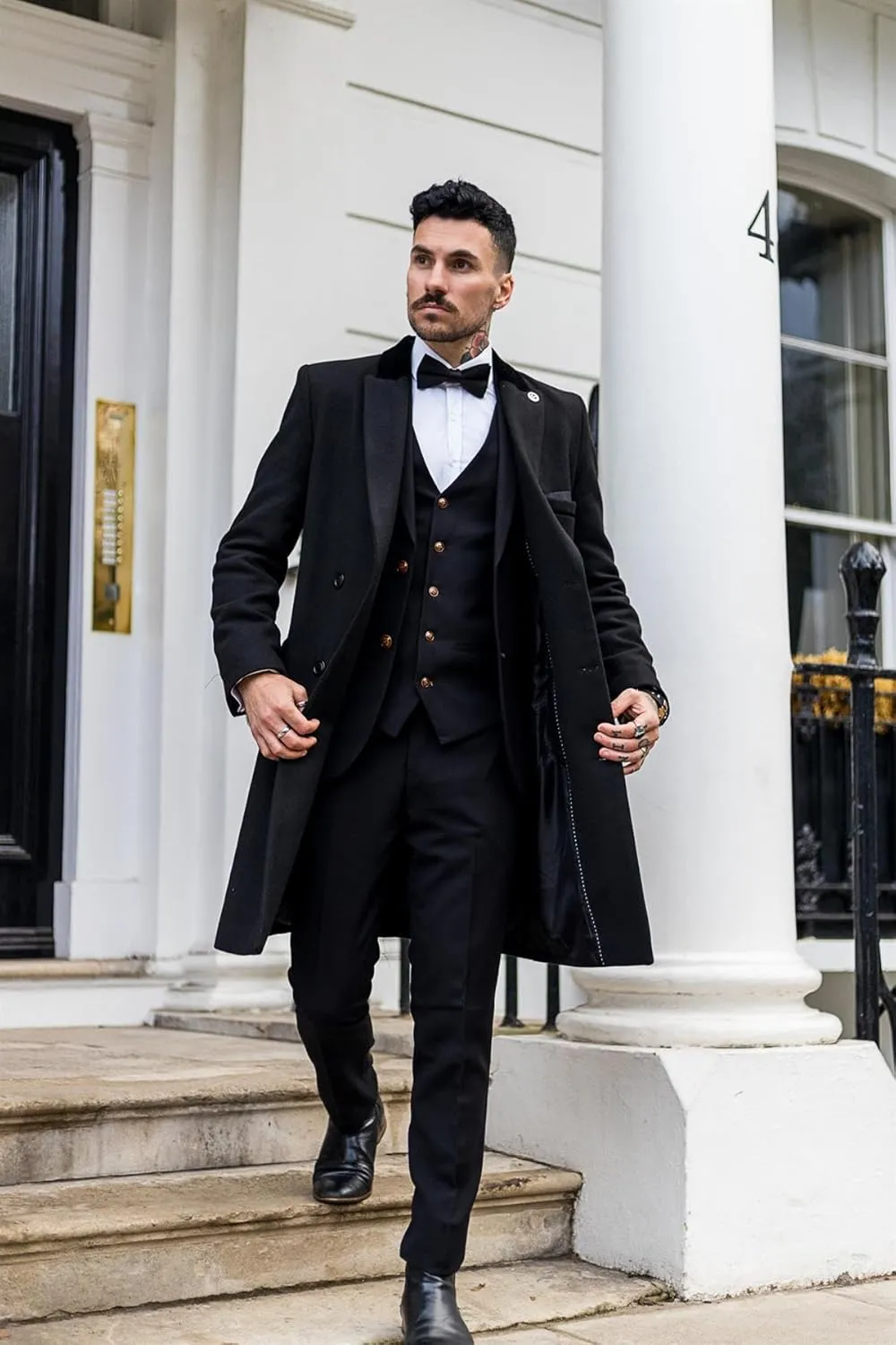 TruClothing Mens 3/4 Long Double Breasted Overcoat Jacket Wool Coat