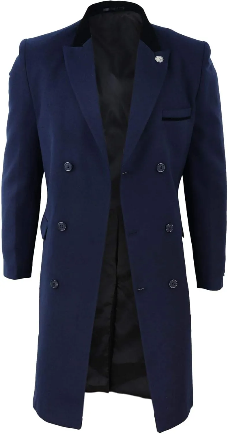 TruClothing Mens 3/4 Long Double Breasted Overcoat Jacket Wool Coat