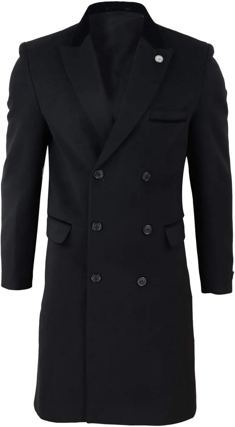 TruClothing Mens 3/4 Long Double Breasted Overcoat Jacket Wool Coat