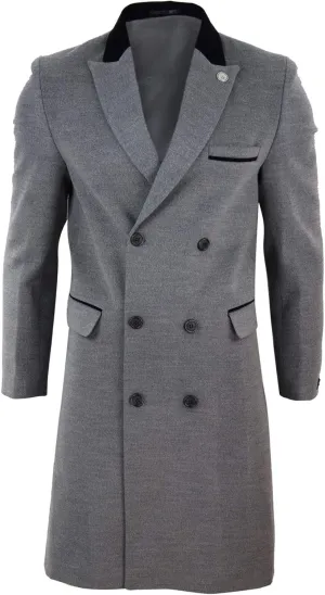 TruClothing Mens 3/4 Long Double Breasted Overcoat Jacket Wool Coat