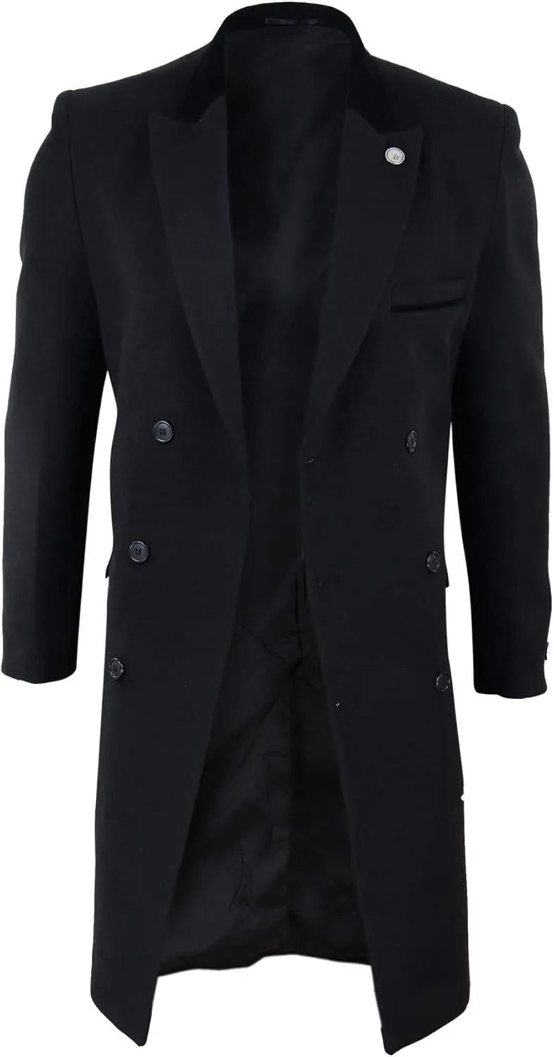 TruClothing Mens 3/4 Long Double Breasted Overcoat Jacket Wool Coat