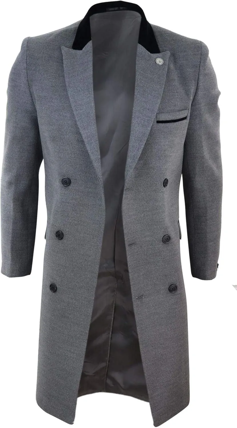 TruClothing Mens 3/4 Long Double Breasted Overcoat Jacket Wool Coat