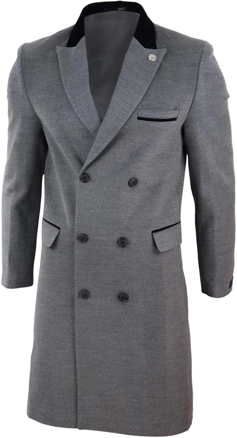 TruClothing Mens 3/4 Long Double Breasted Overcoat Jacket Wool Coat