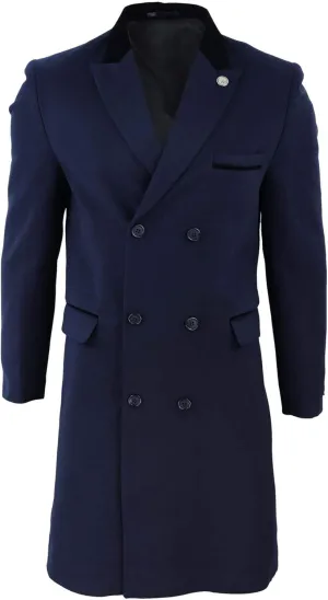 TruClothing Mens 3/4 Long Double Breasted Overcoat Jacket Wool Coat