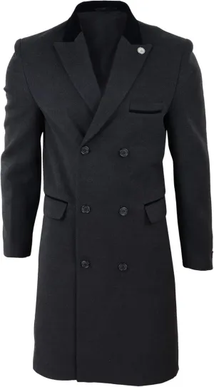 TruClothing Mens 3/4 Long Double Breasted Overcoat Jacket Wool Coat
