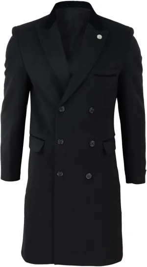 TruClothing Mens 3/4 Long Double Breasted Overcoat Jacket Wool Coat