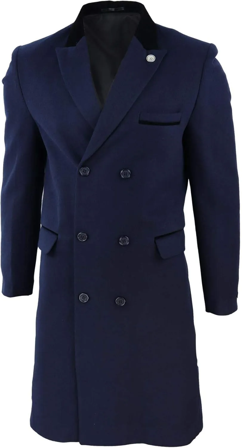 TruClothing Mens 3/4 Long Double Breasted Overcoat Jacket Wool Coat