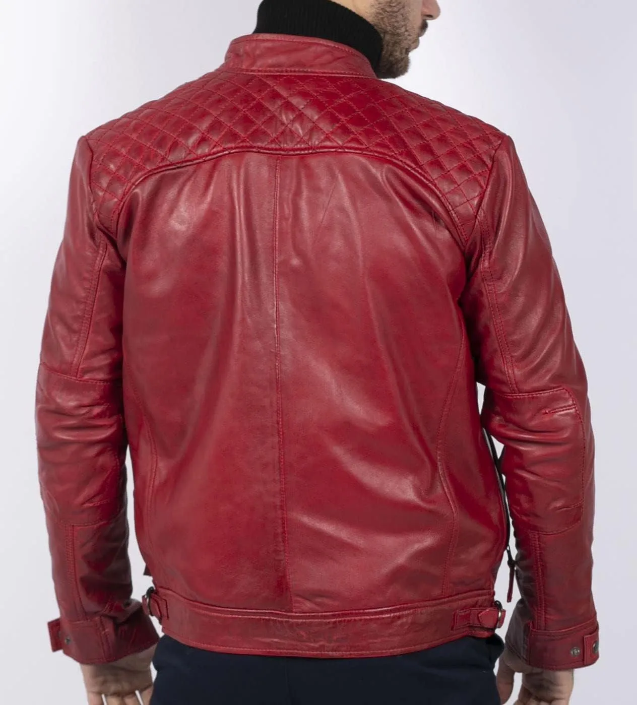 TruClothing Men's Biker Jacket Outwear Windproof Winter Motorcycle Rider Real Leather Jackets Coat Retro