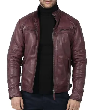 TruClothing Men's Biker Jacket Outwear Windproof Winter Motorcycle Rider Real Leather Jackets Coat Retro