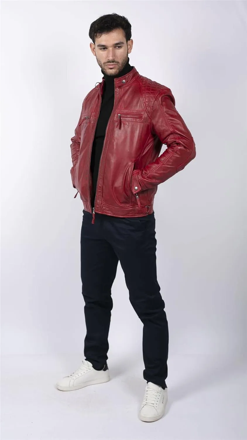 TruClothing Men's Biker Jacket Outwear Windproof Winter Motorcycle Rider Real Leather Jackets Coat Retro