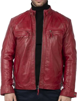 TruClothing Men's Biker Jacket Outwear Windproof Winter Motorcycle Rider Real Leather Jackets Coat Retro