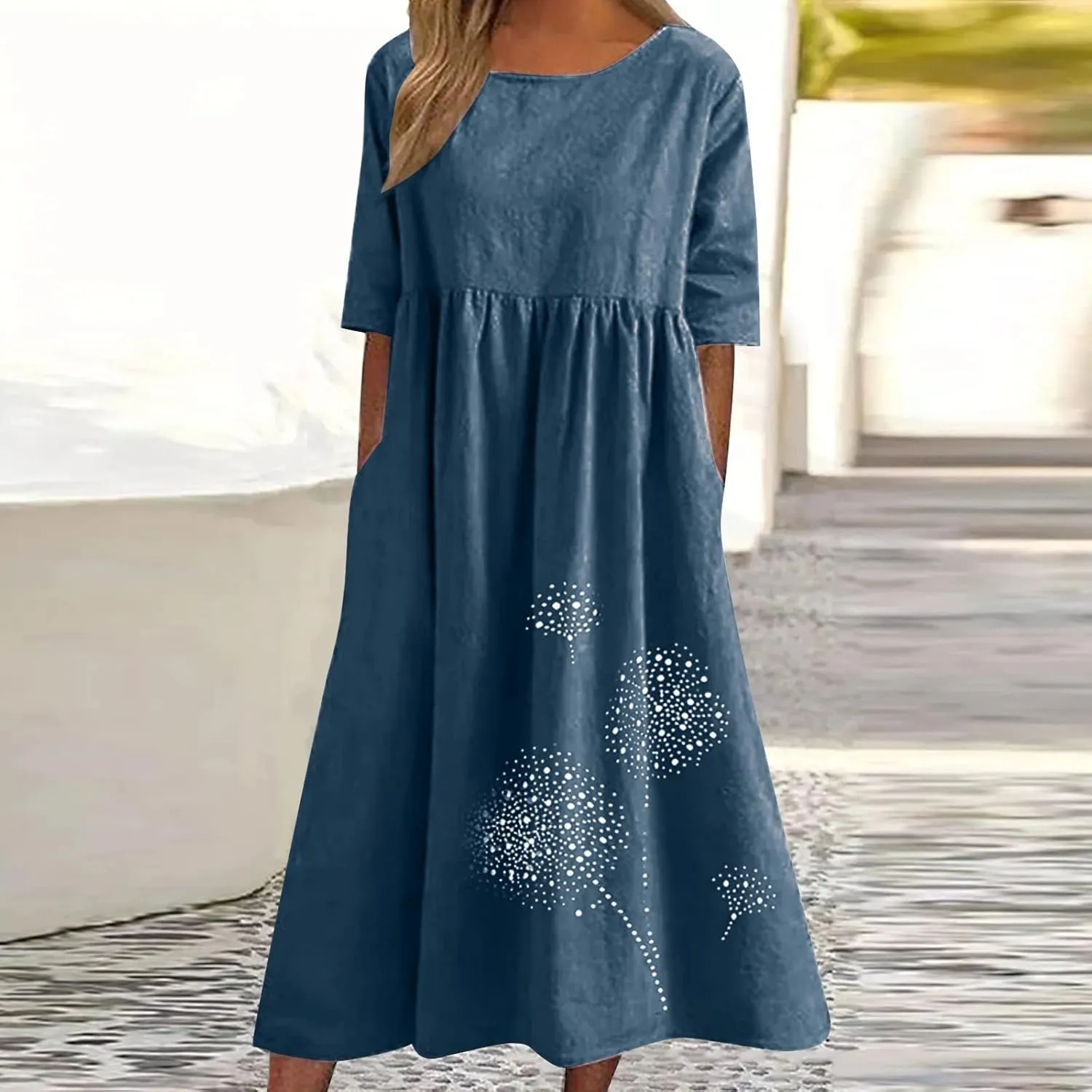 Tshirt Dress for Women 2025 Casual Plus Size Summer Midi Dress Boho Floral Print Loose Flowy Long Dresses with Pockets