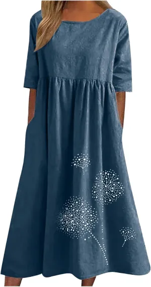 Tshirt Dress for Women 2025 Casual Plus Size Summer Midi Dress Boho Floral Print Loose Flowy Long Dresses with Pockets